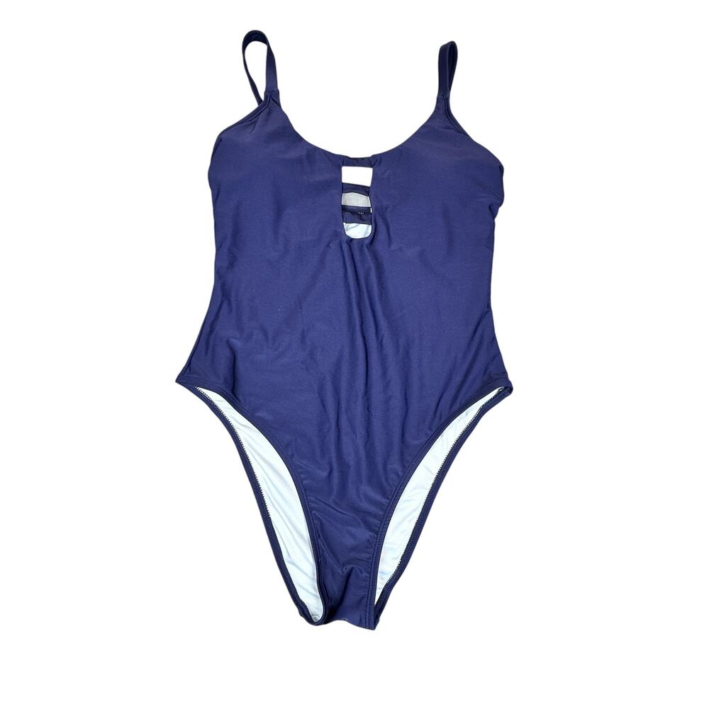 Cupshe Swimsuit Womens Medium Navy Blue Caged Scoop Neck One Piece Beach